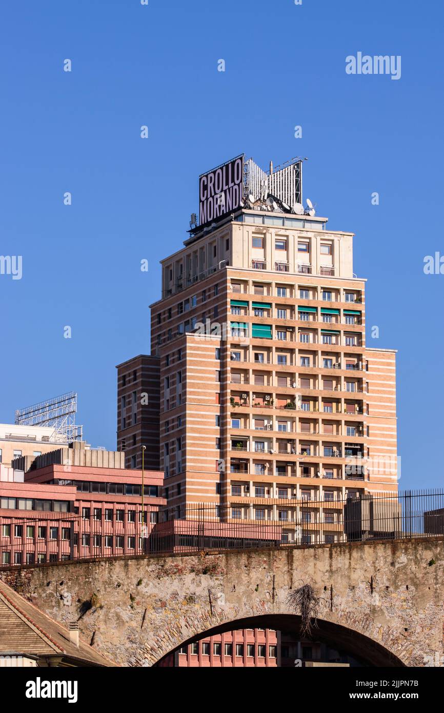 A vertical shot of a Crollo Moranto building in Genoa, Italy Stock Photo