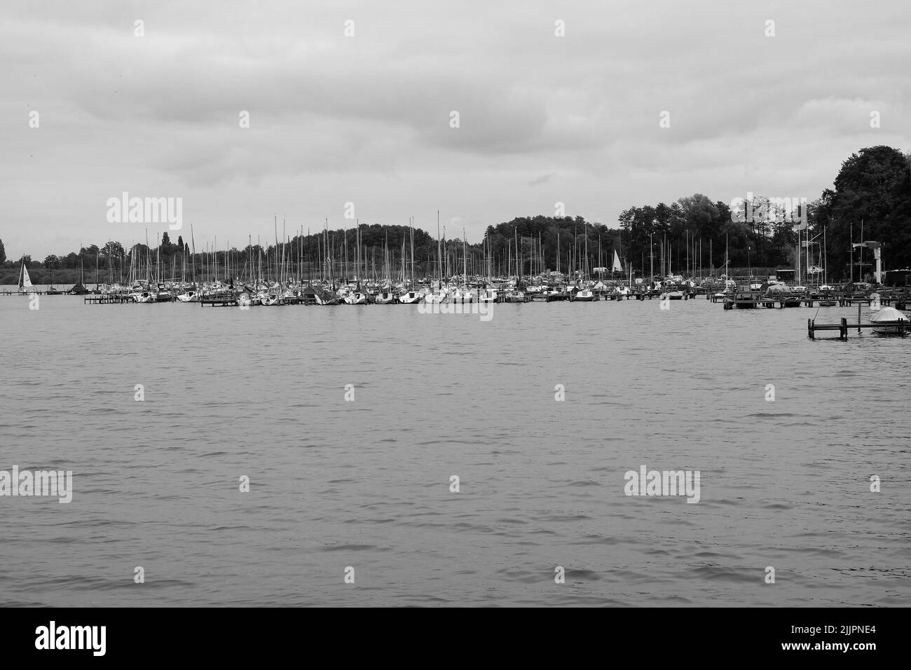 A group of sailboats moored on the dock in grayscale Stock Photo - Alamy