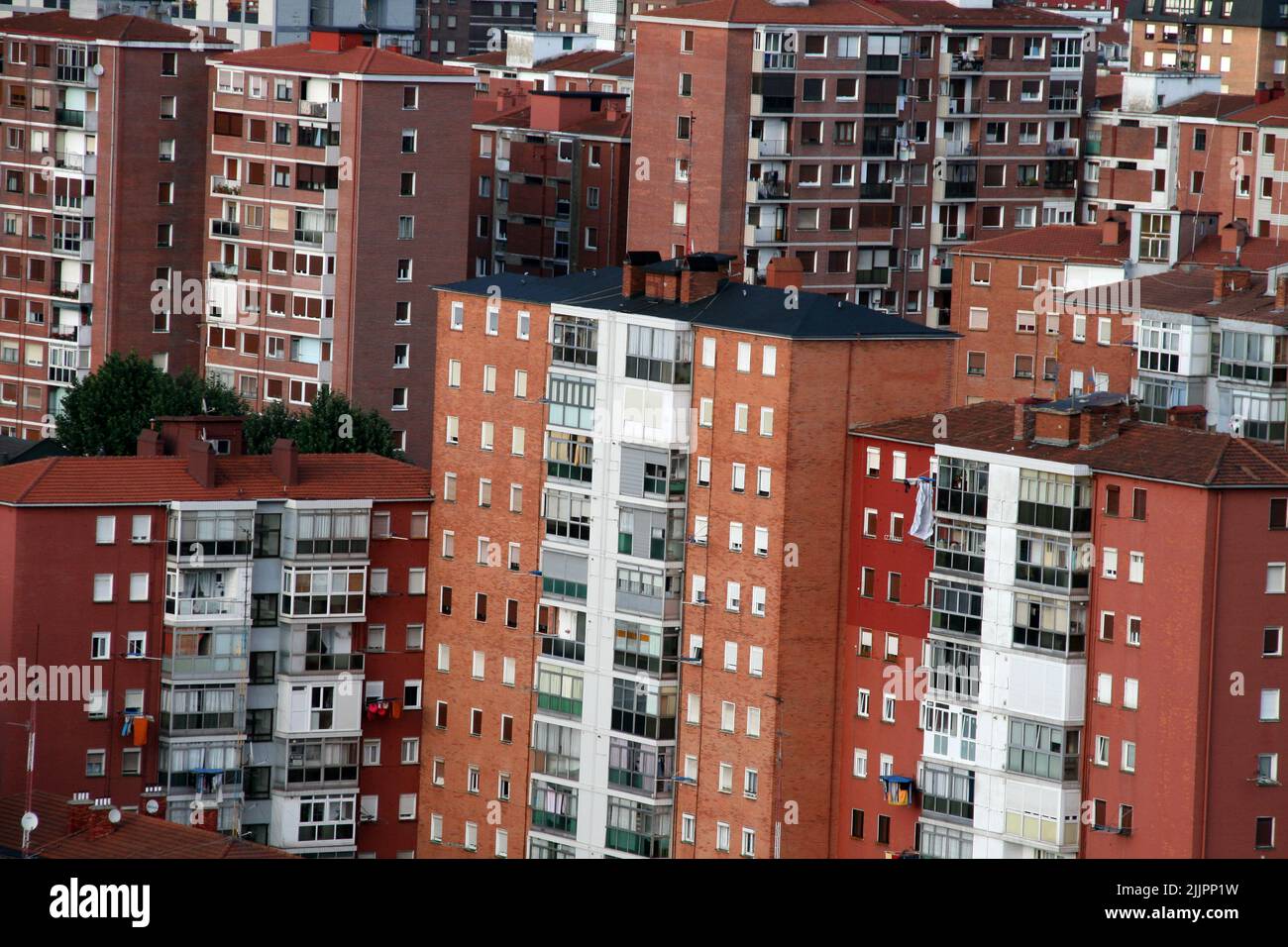 A closeup shot of residential buildings facade in the city of Bilbao ...