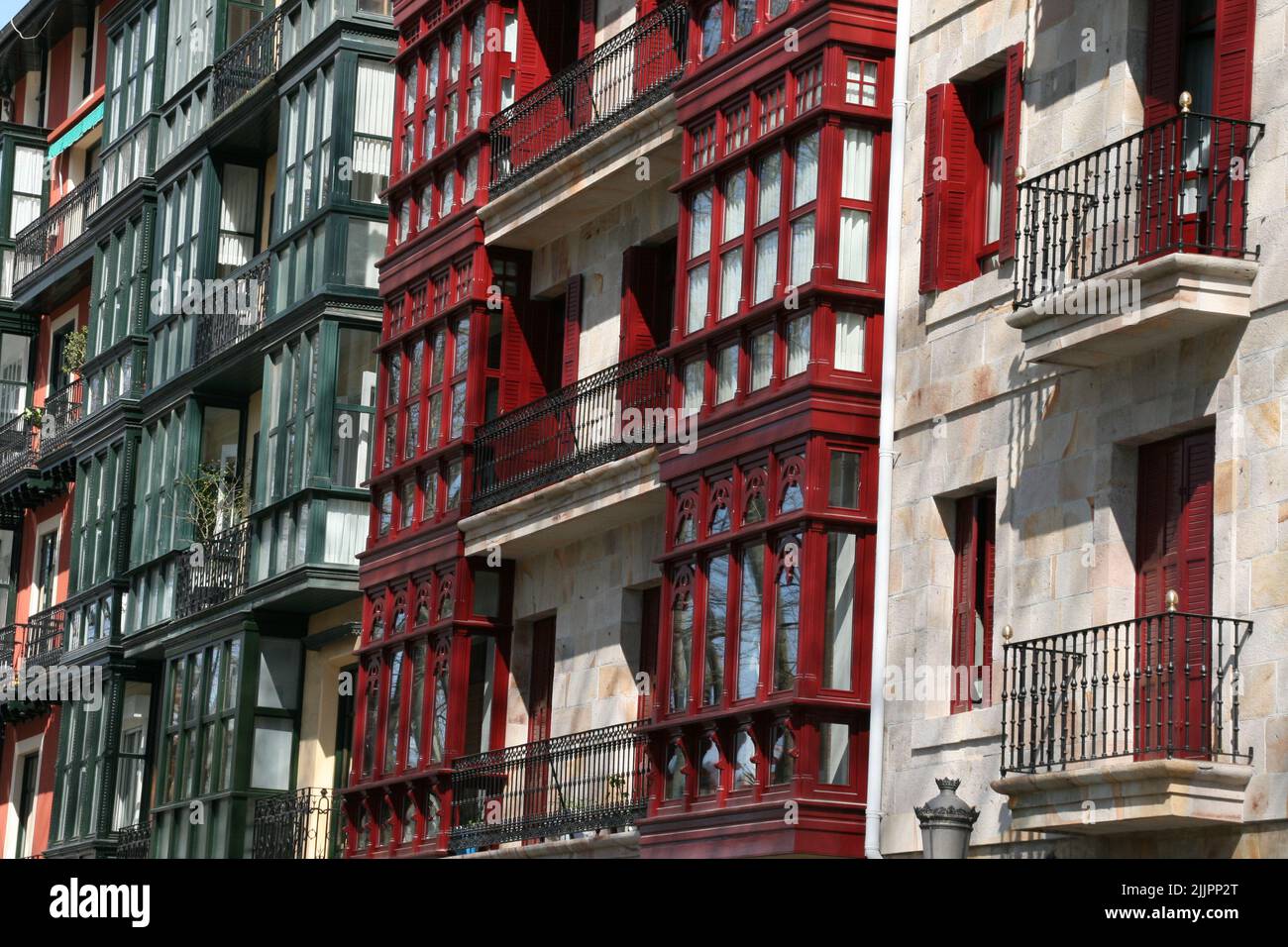 A beautiful view of apartment buildings with balconies in Bilbao Stock ...