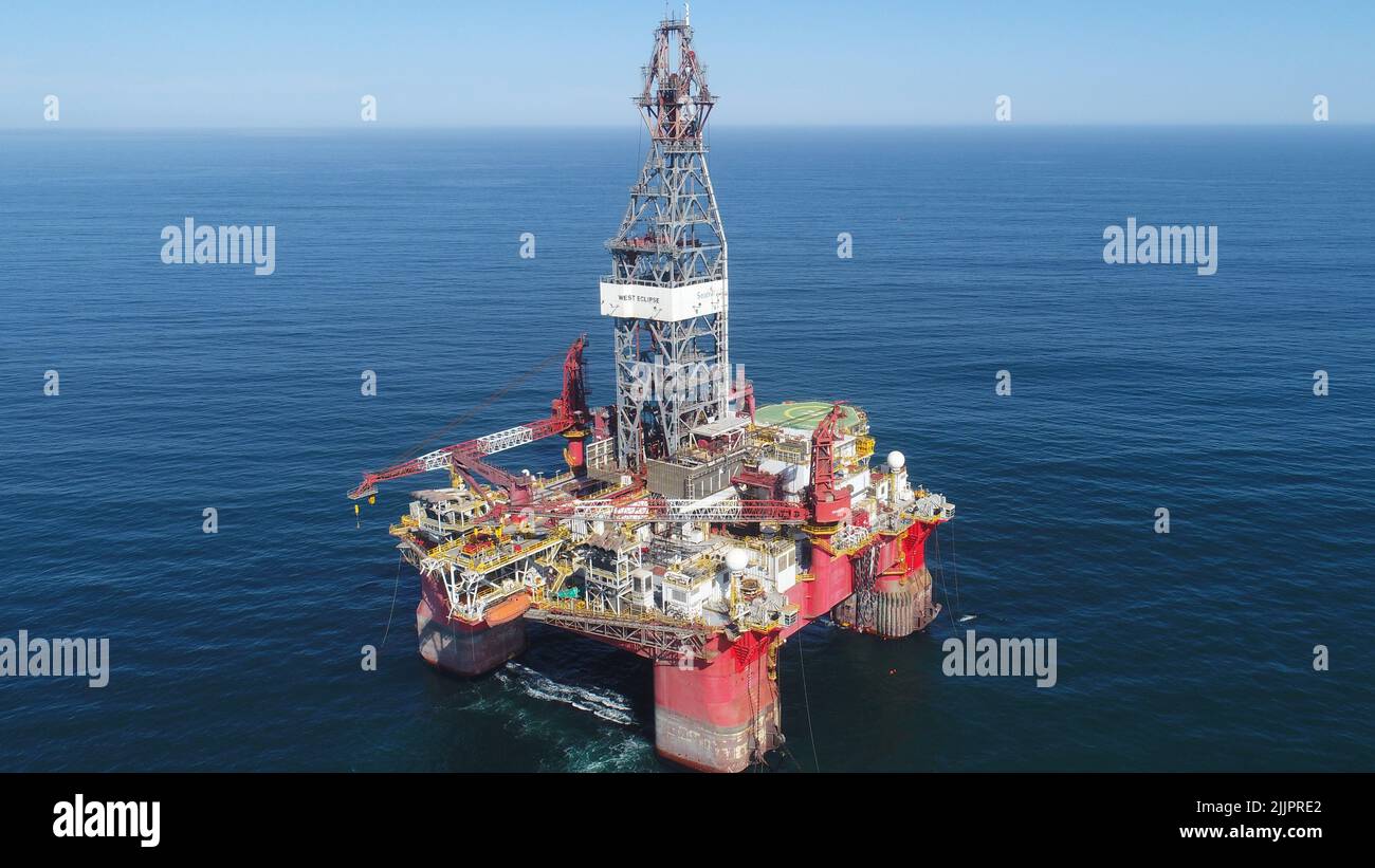 An aerial drone shot of an oil rig near Walvis Bay in Namibia Stock ...