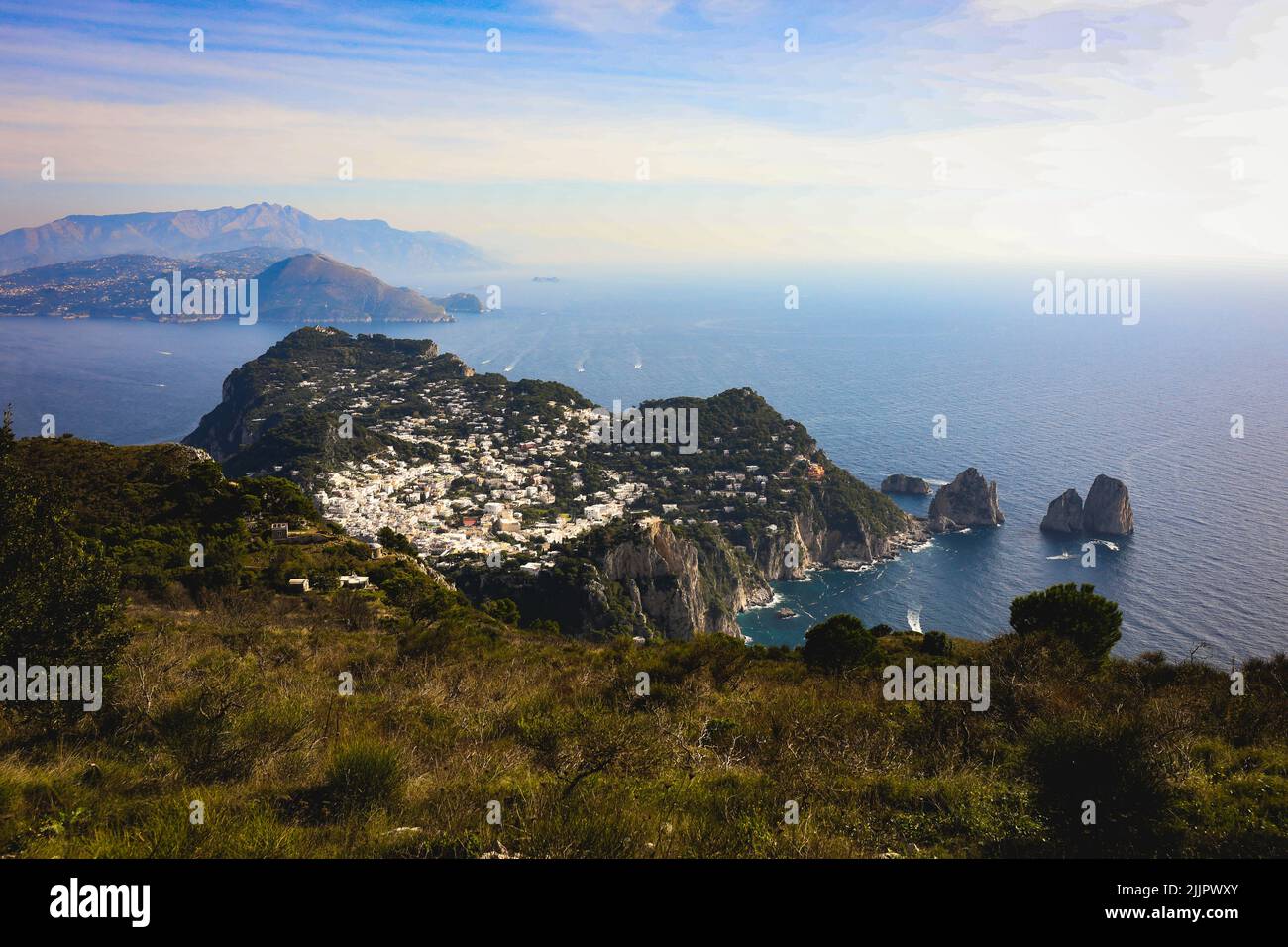 The aerial view of the resort town on Capri island, Italy Stock Photo ...
