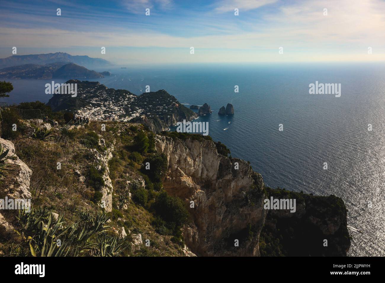 The beautiful view of Capri island and the Tyrrhenian Sea. Italy. Stock Photo