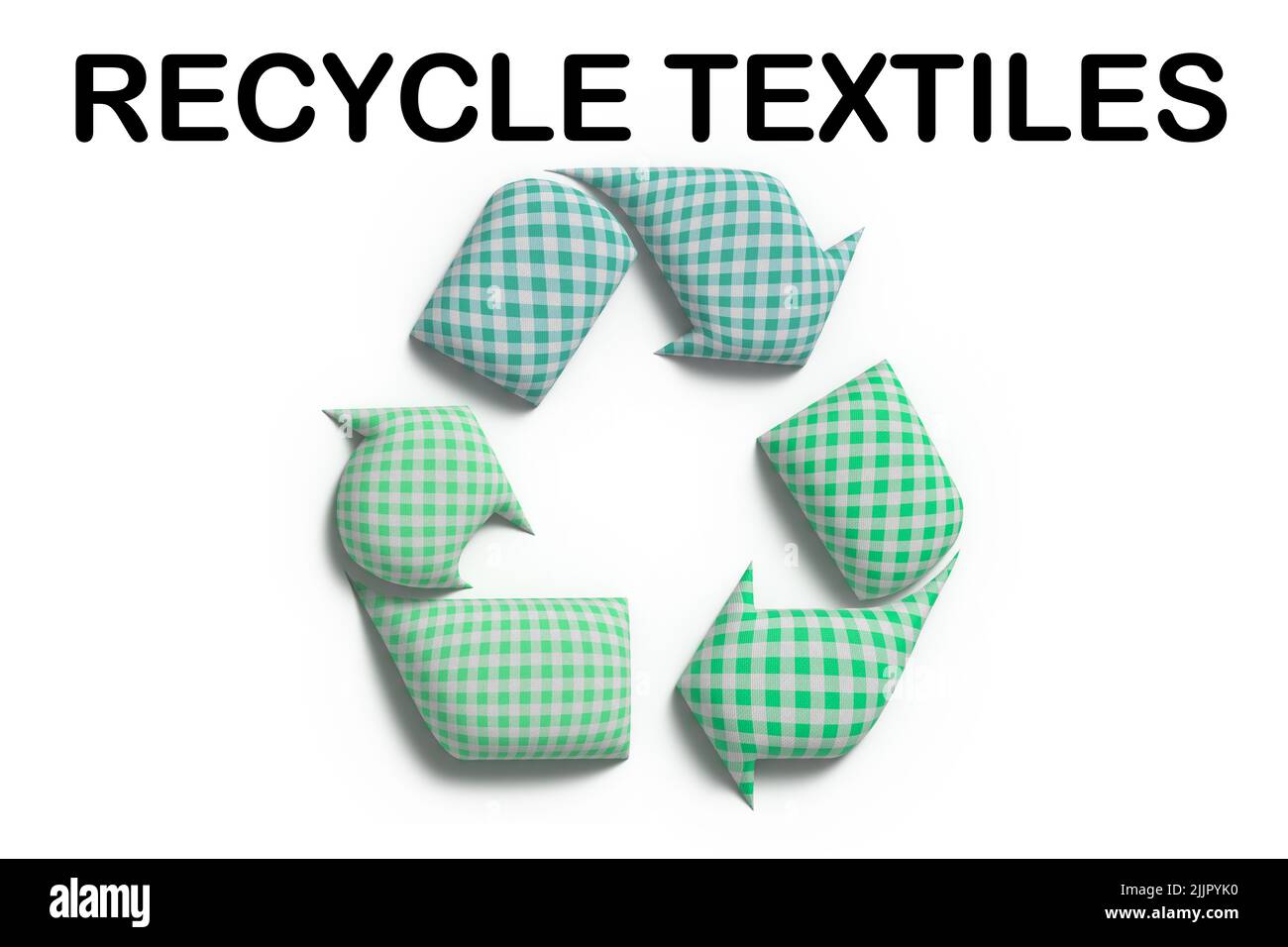 Recycle textiles, recycle symbol make with recycled fabric, reduce textile waste and promote sustainable fashion Stock Photo
