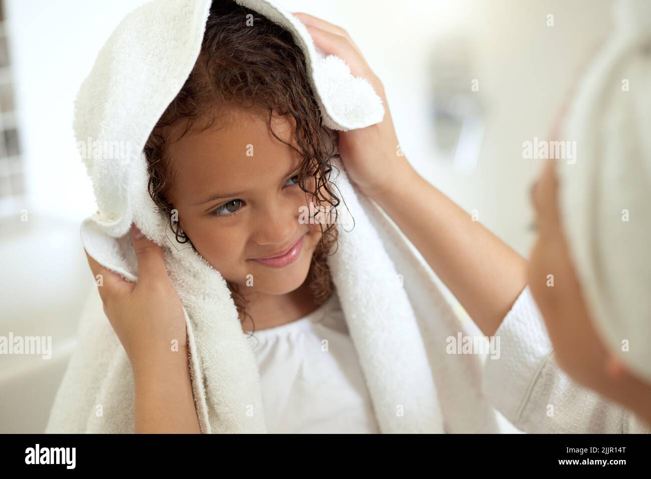 Shower, hygiene and clean daughter bonding with caring, loving and kind