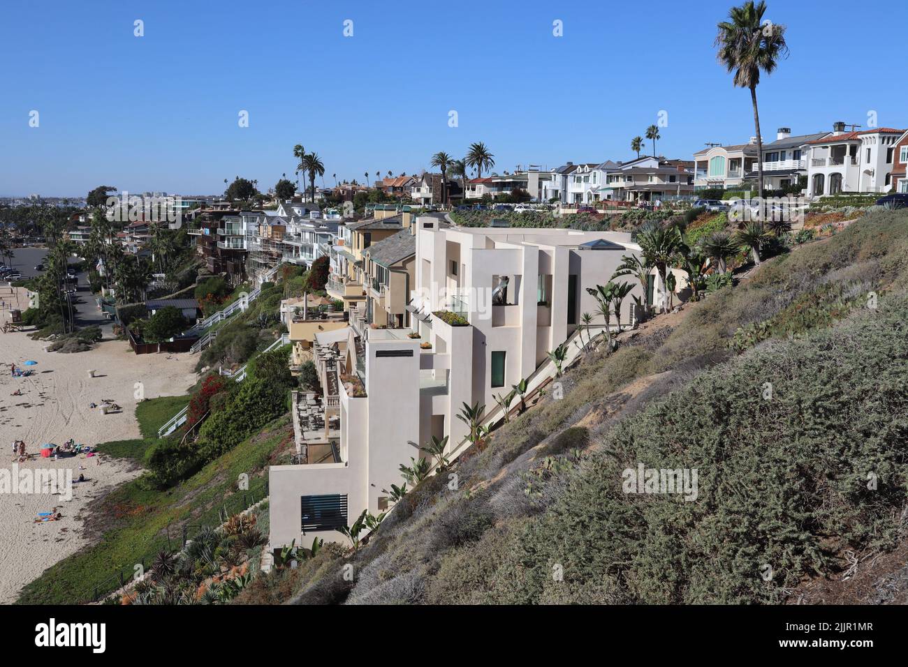 An outdoor view of the luxurious houses facing the Laguna Beach in
