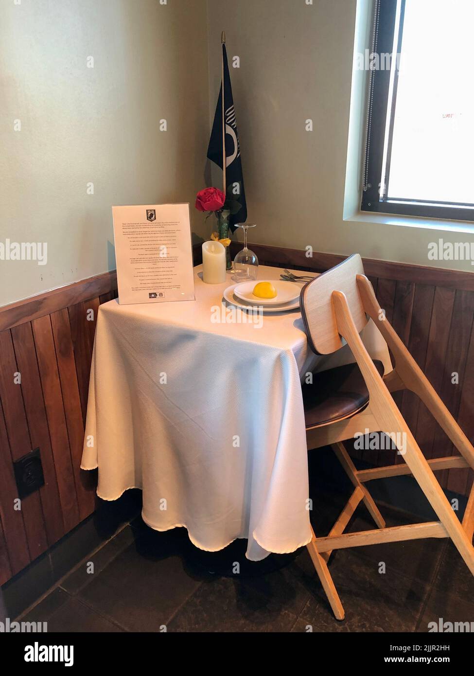 A vertical shot of the Missing Man Table to remember Missing in Action