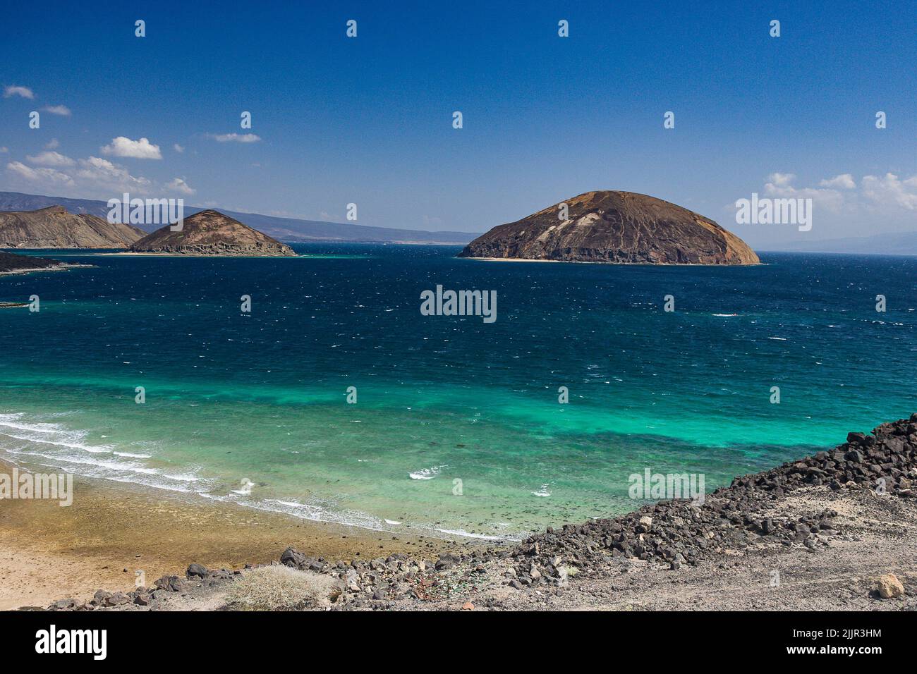 View on the Gulf of Tadjoura with Guinni Koma the Devils Rock, Djibouti, East Africa Stock Photo