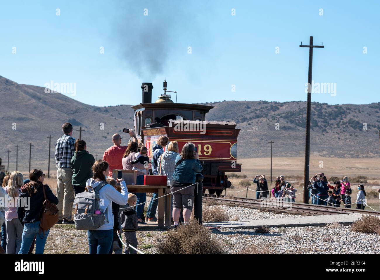 Locomotive 119  demonstration, Golden Spike National Historic Park, Utah. Stock Photo