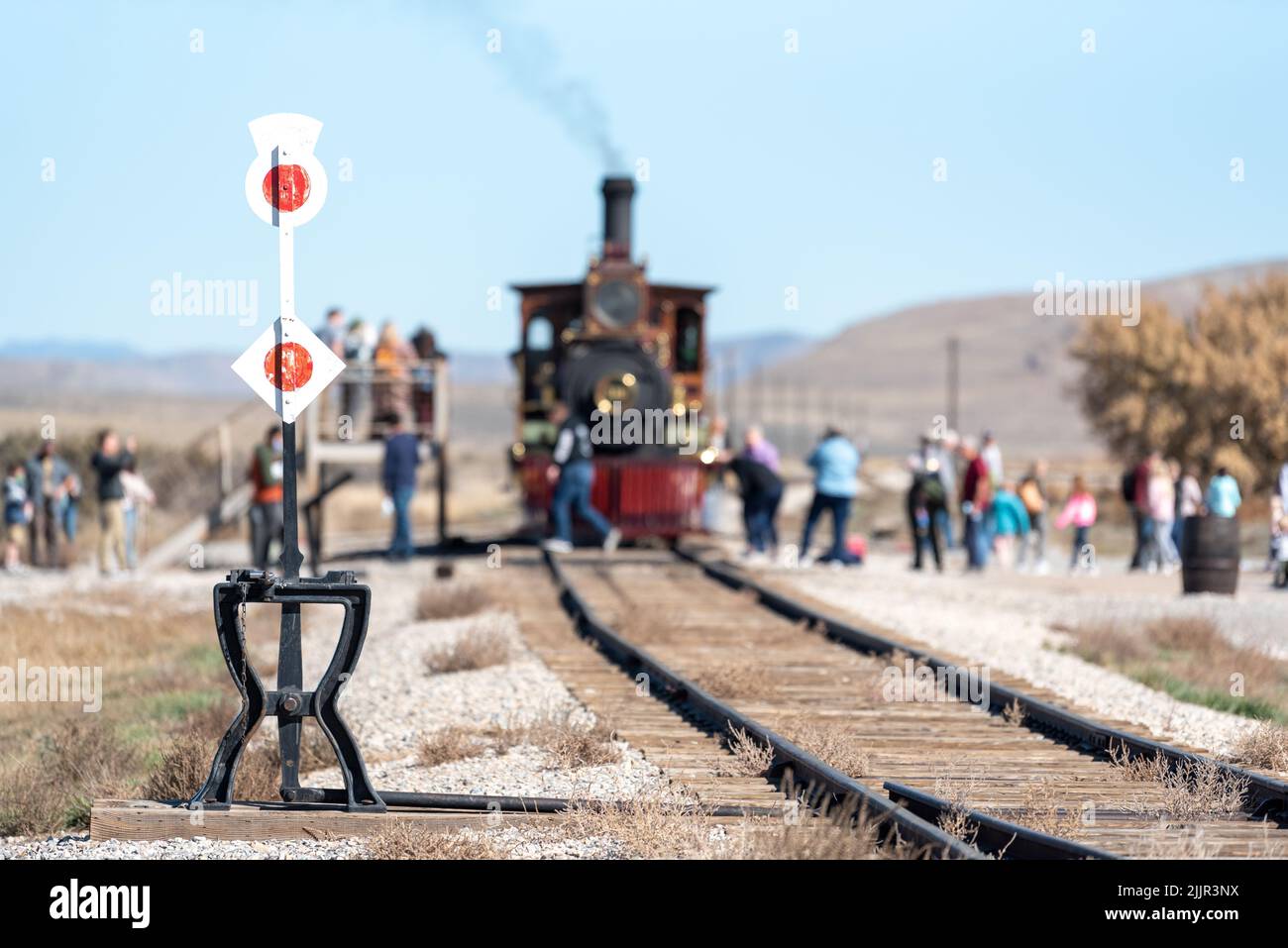 Locomotive 119 demonstration, Golden Spike National Historic Park, Utah. Stock Photo