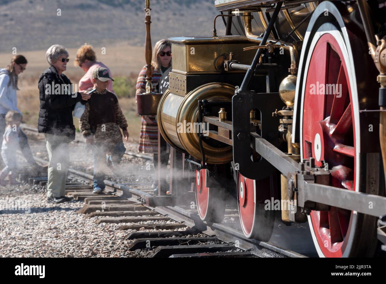 Onlookers at Locomotive 119 demonstration, Golden Spike National Historic Park, Utah. Stock Photo