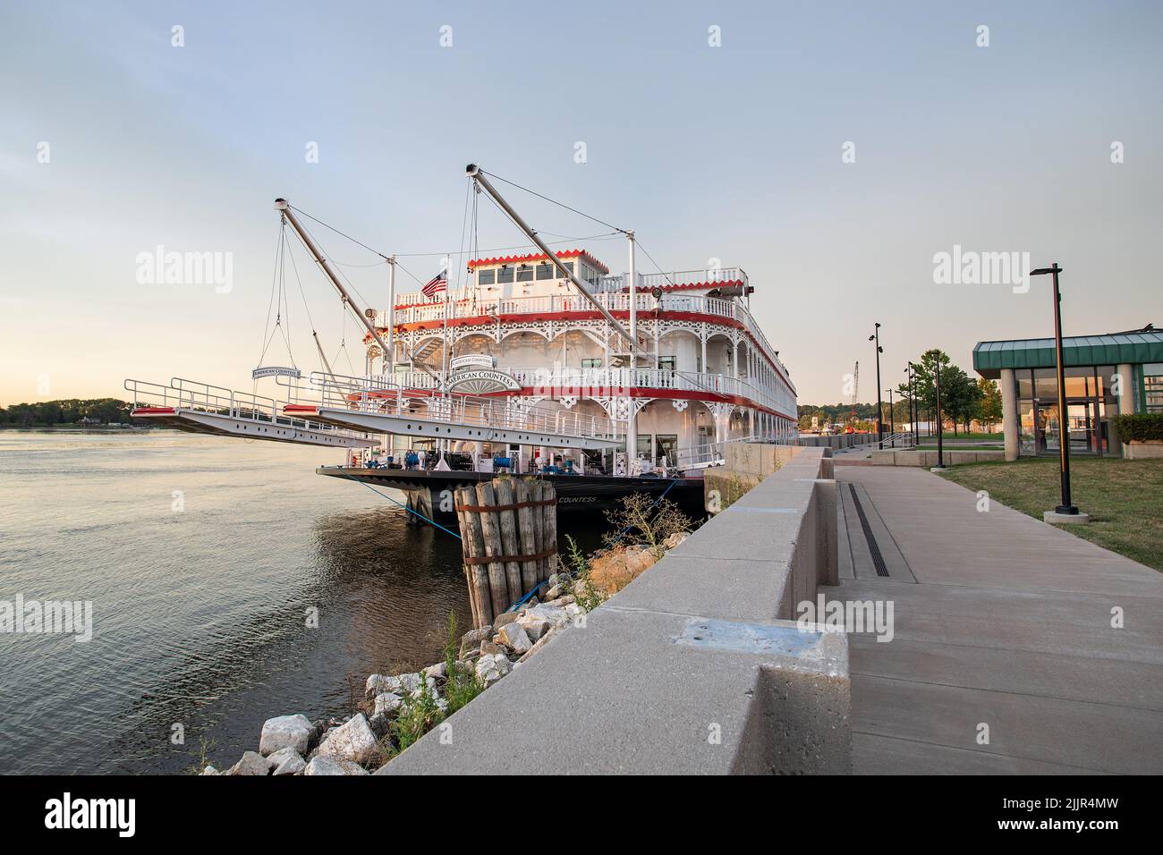 The American Countess riverboat at dawn docked at the Port of