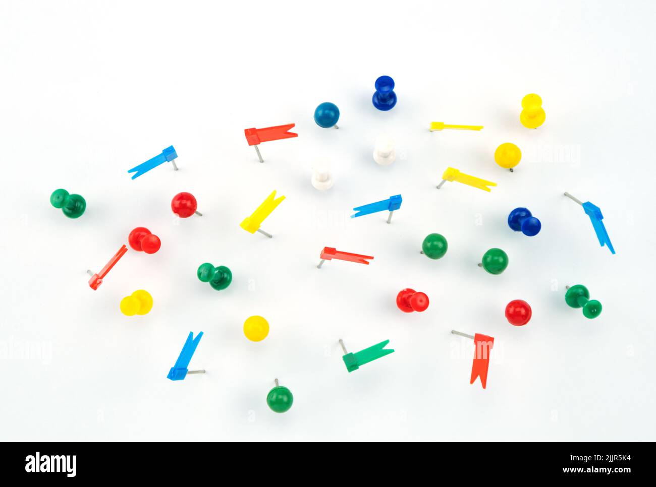 Set of colorful color push pins Thumbtacks. top view isolated on white ...