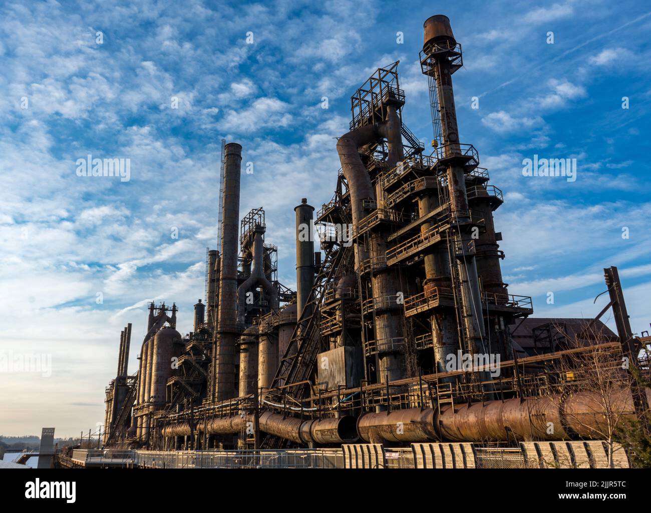 a-low-angle-shot-of-steel-stacks-of-the-old-bethlehem-steel-in