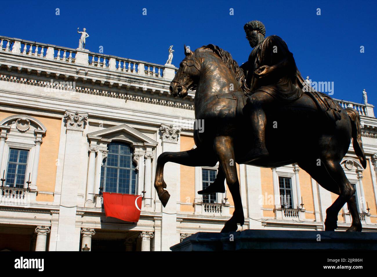 Piazza del Campidoglio - Statue Marco Aurelio at the Capitoline Hill in Rome, Italy Stock Photo
