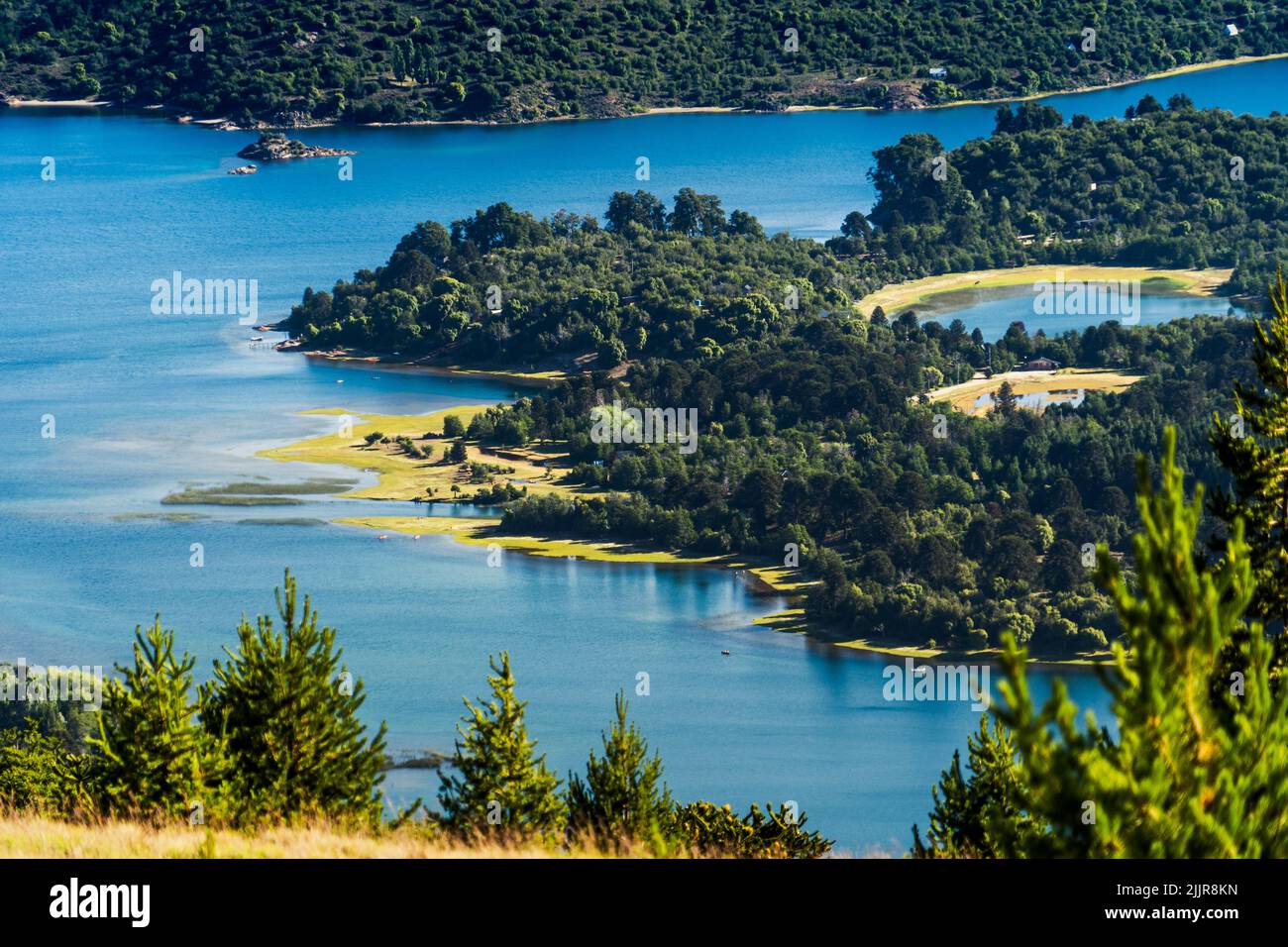 An aerial view of a beautiful lake near the forest Stock Photo - Alamy