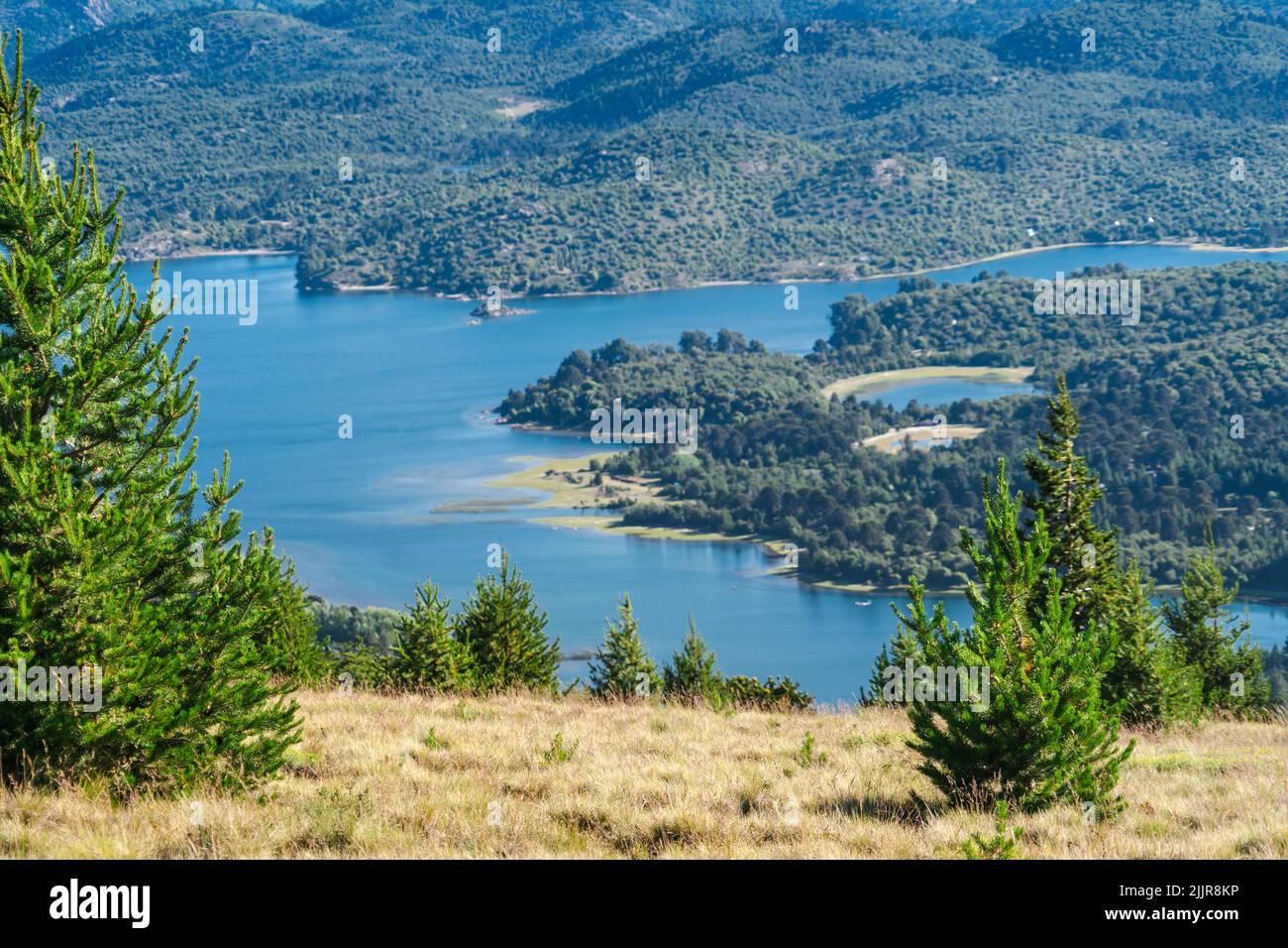 An aerial view of a beautiful lake near the forest Stock Photo - Alamy