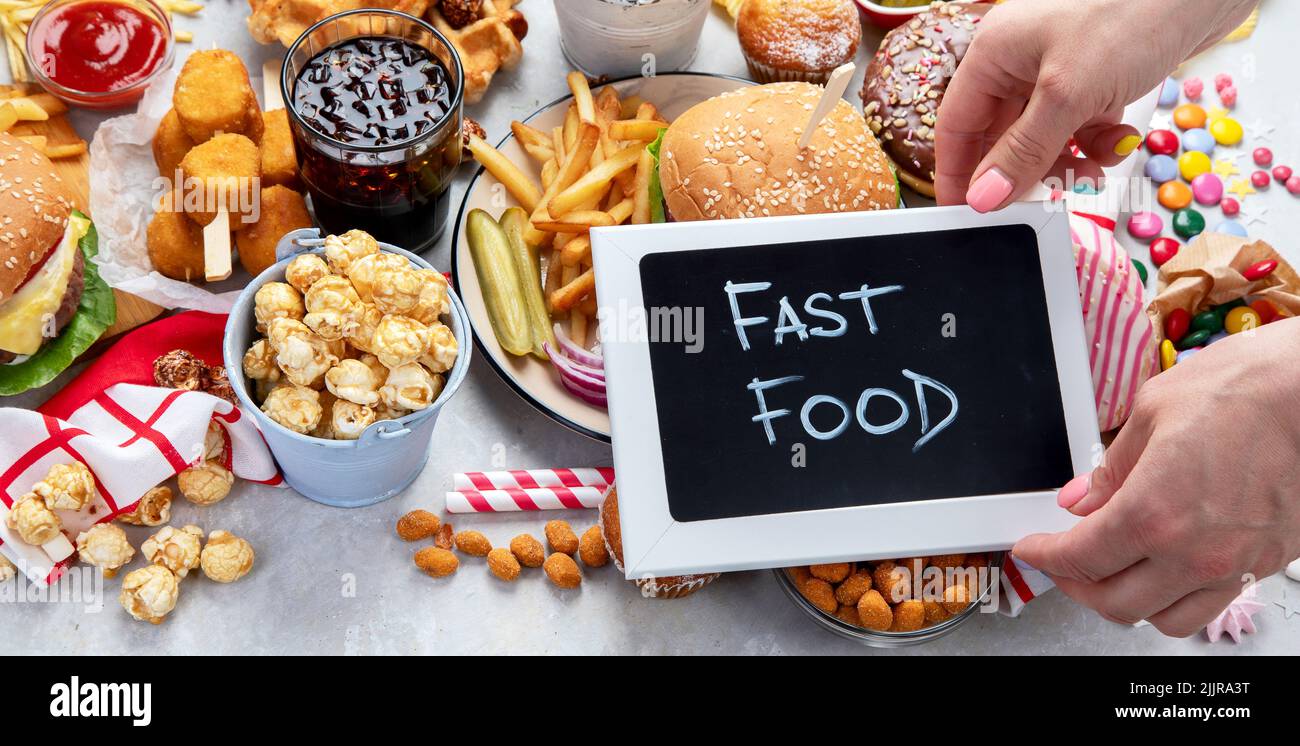 American food. Fast food. Top view Stock Photo - Alamy