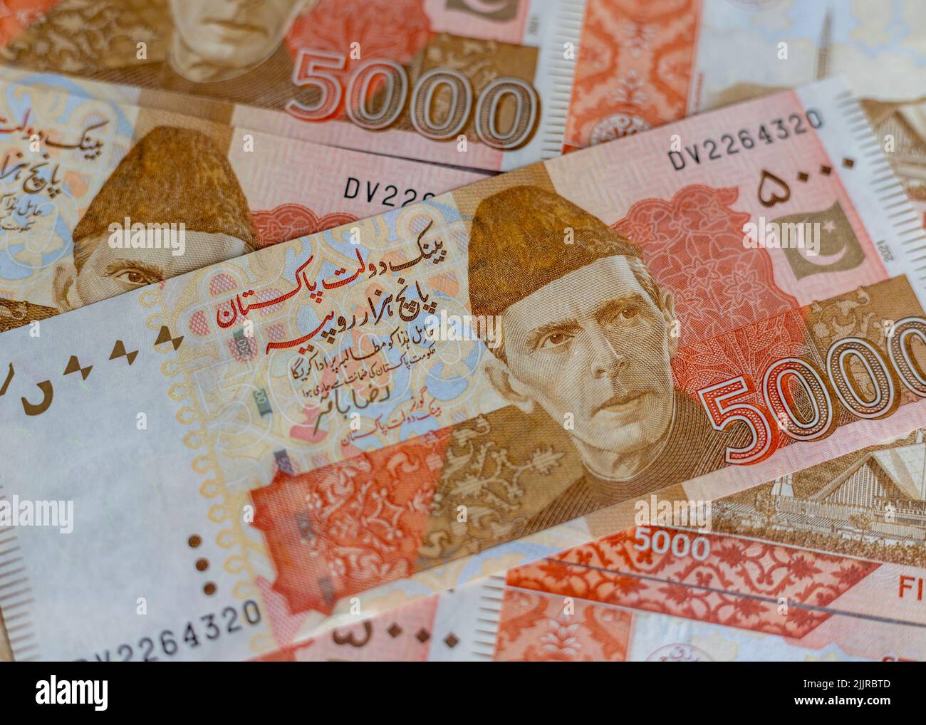 Pakistani currency bank note of 5000 rupees close up view Stock Photo