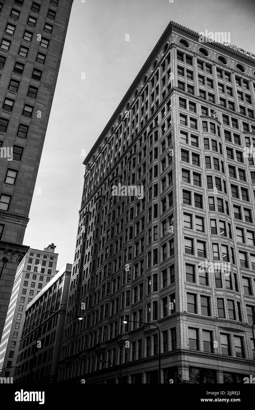 The modern high rise buildings with the windows in Chicago Stock Photo