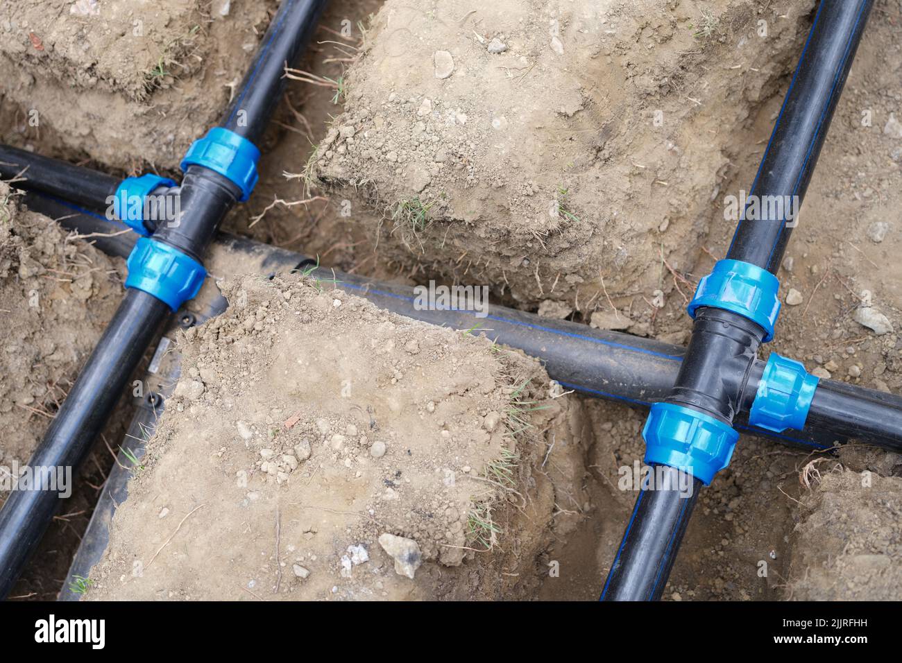 Underground irrigation system, plumbing water drainage installation