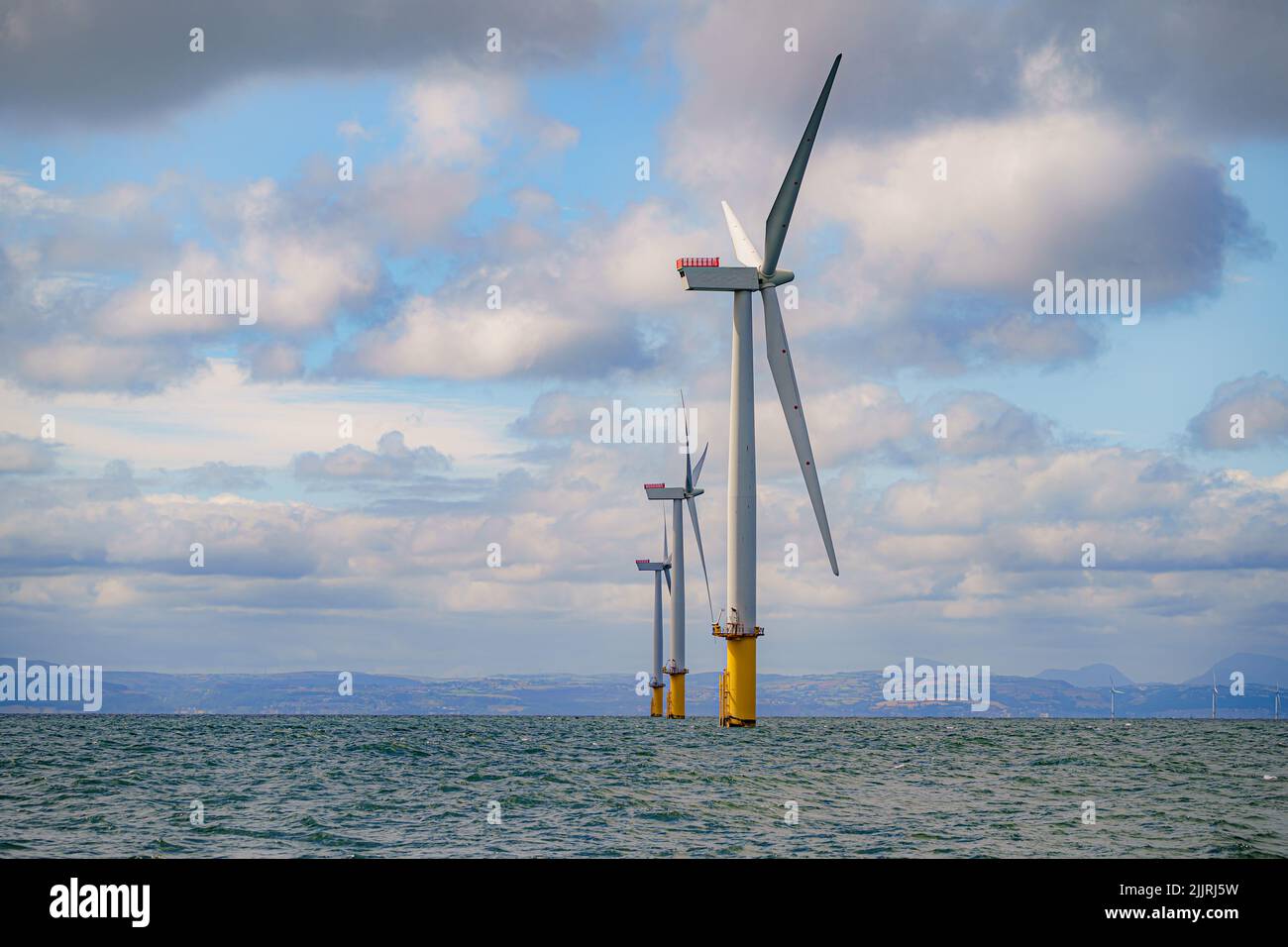RWE's Gwynt y Mor, the world's 2nd largest offshore wind farm located eight miles offshore in Liverpool Bay, off the coast of North Wales. Picture date: Tuesday July 26, 2022. Stock Photo