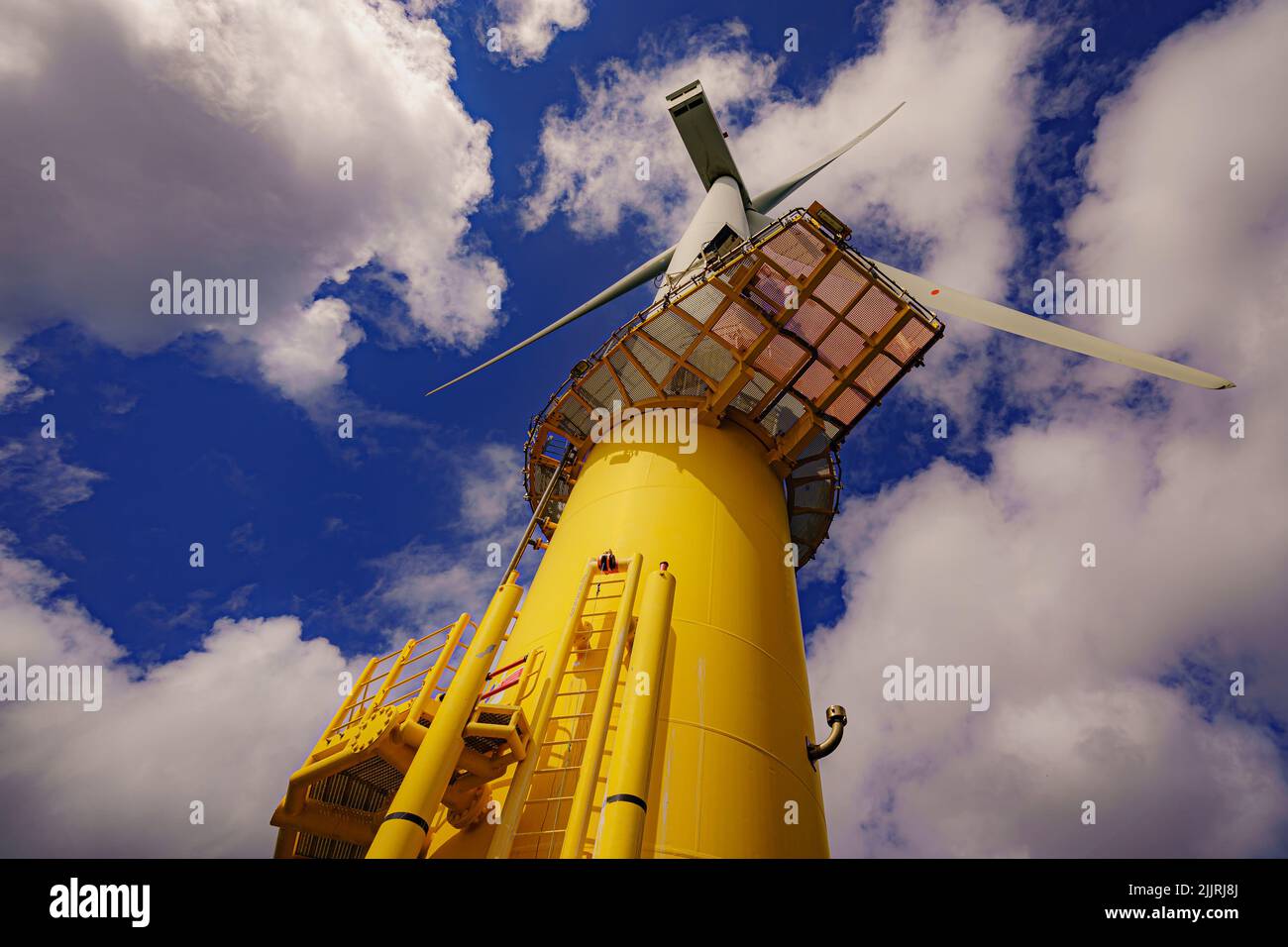 A wind turbine at RWE's Gwynt y Mor, the world's 2nd largest offshore wind farm located eight miles offshore in Liverpool Bay, off the coast of North Wales. Picture date: Tuesday July 26, 2022. Stock Photo