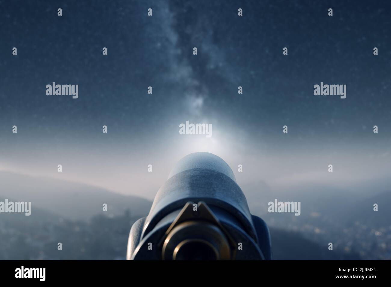 Look at the starry sky with a telescope Stock Photo