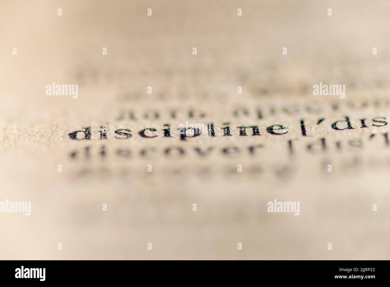 focus on discipline word printed inside vintage vocabulary Stock Photo