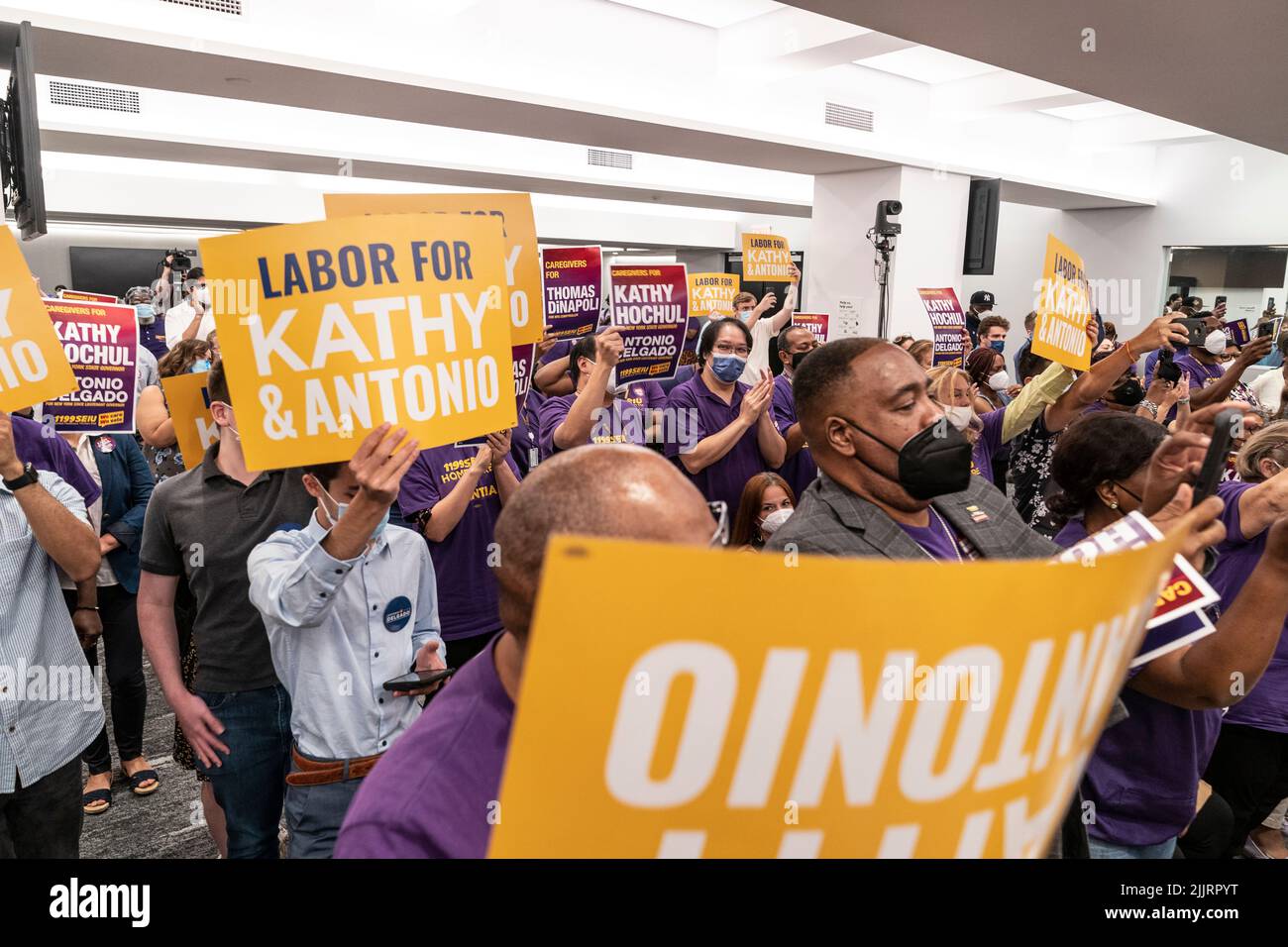 New York, NY - July 27, 2022: Members of the union and activists attend ...