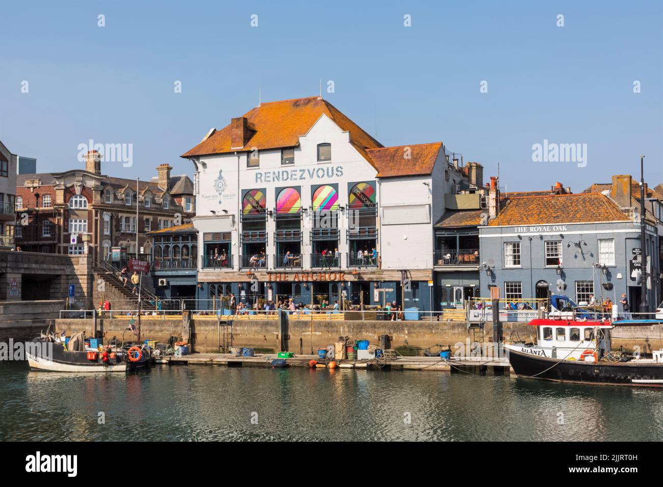 England, Dorset, Weymouth, Weymouth Harbour, Custom House Quay, Restaurants and Pubs Stock Photo