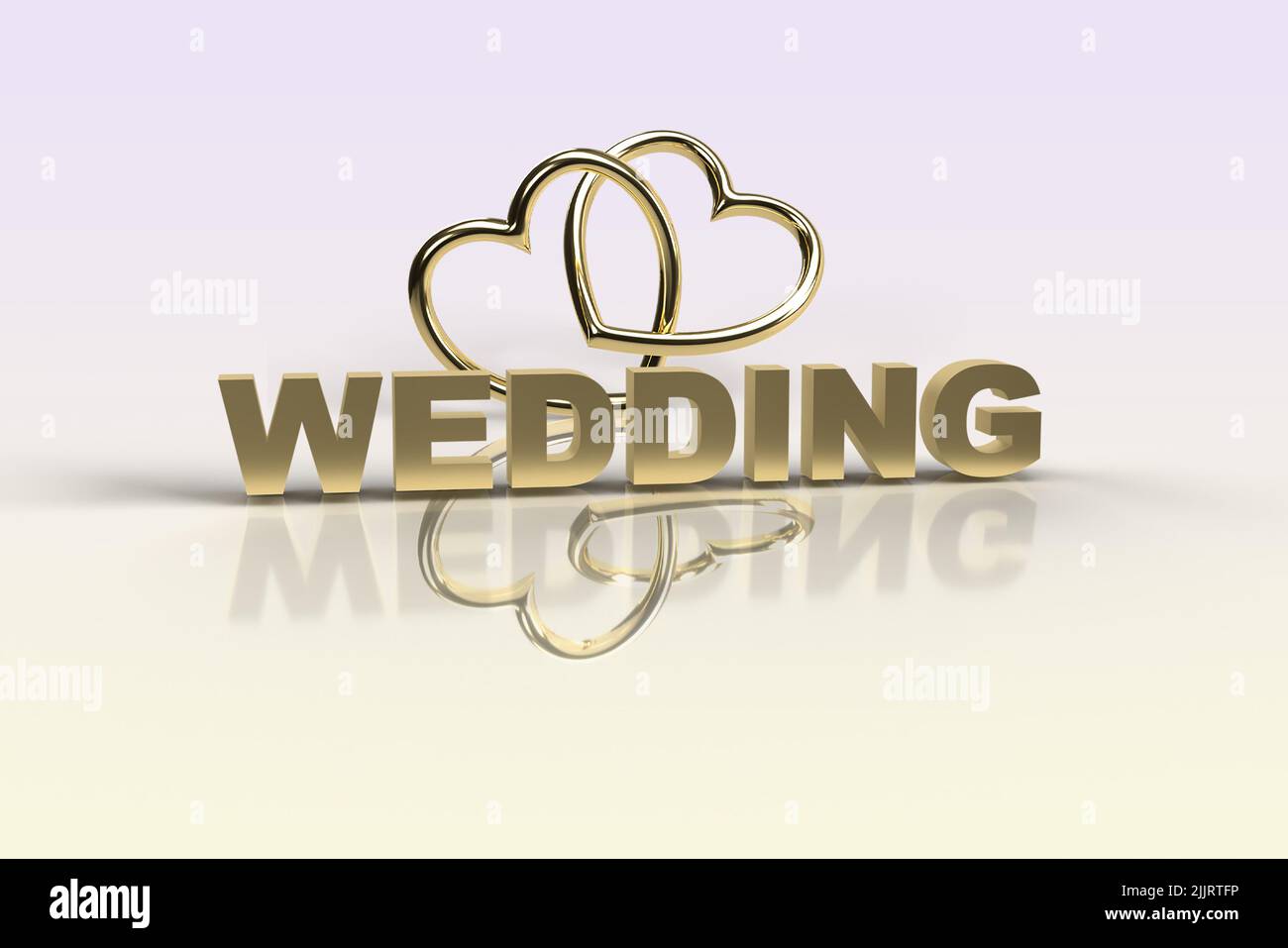 Gold Wedding 3D Render on an Iridescent Background Stock Photo