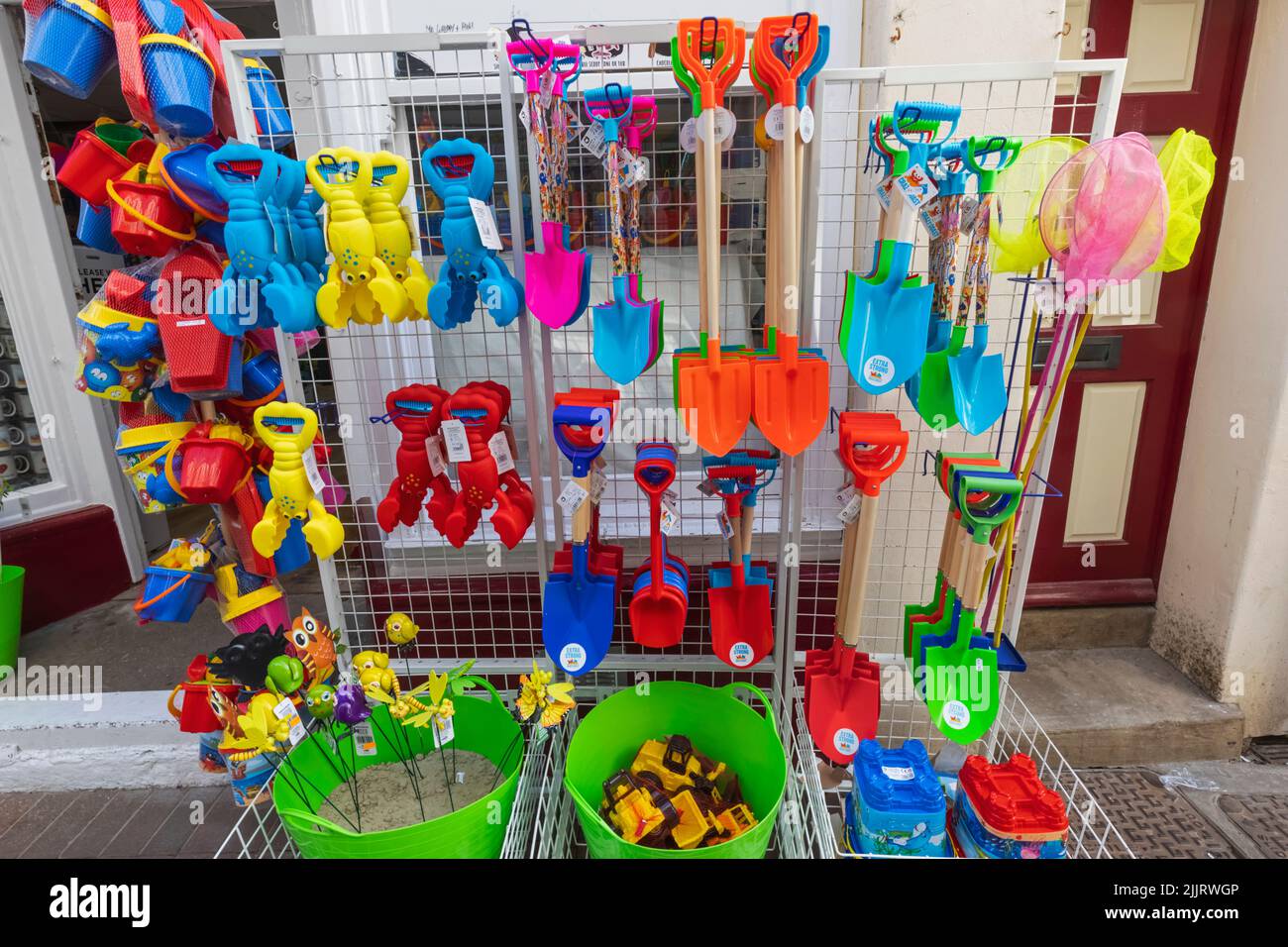 England, Dorset, Weymouth, Shop Display of Buckets and Spades and
