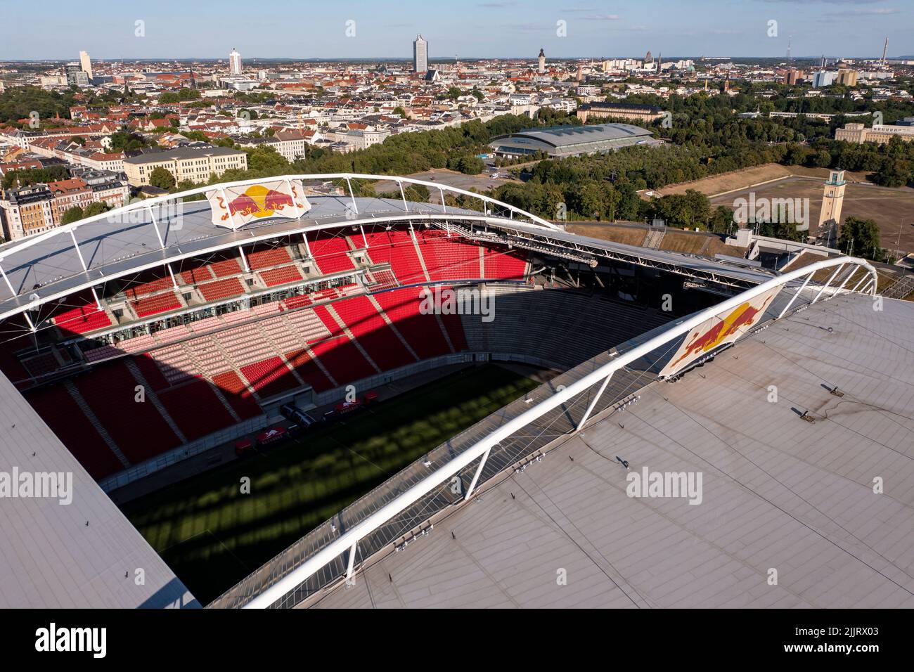 Leipzig, Germany. 27th July, 2022. View of the Red Bull Arena Leipzig, now completely equipped