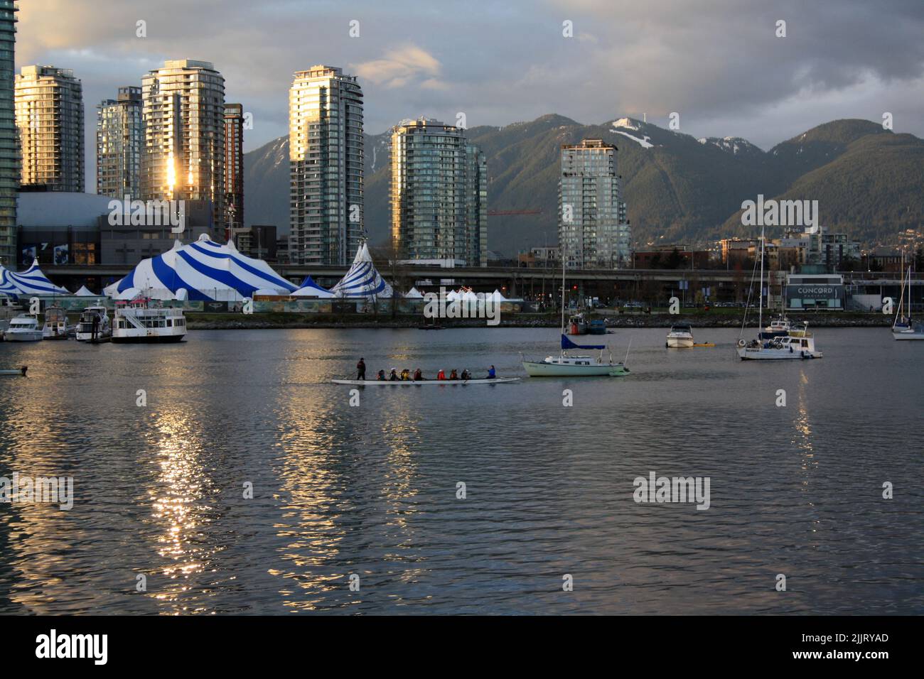 The False Creek and downtown Vancouver in sunset light. British ...