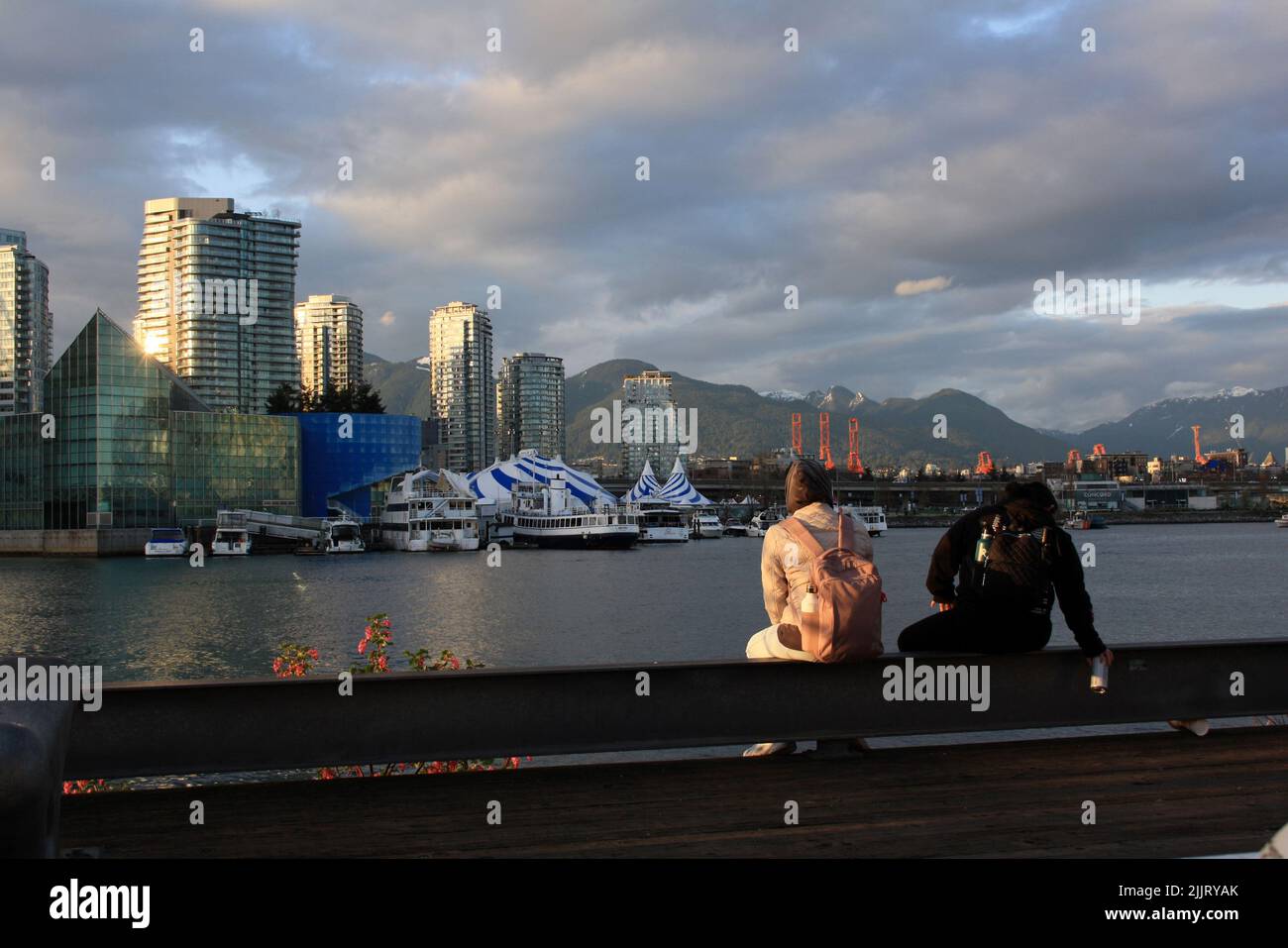 The False Creek and downtown Vancouver in sunset light. British ...