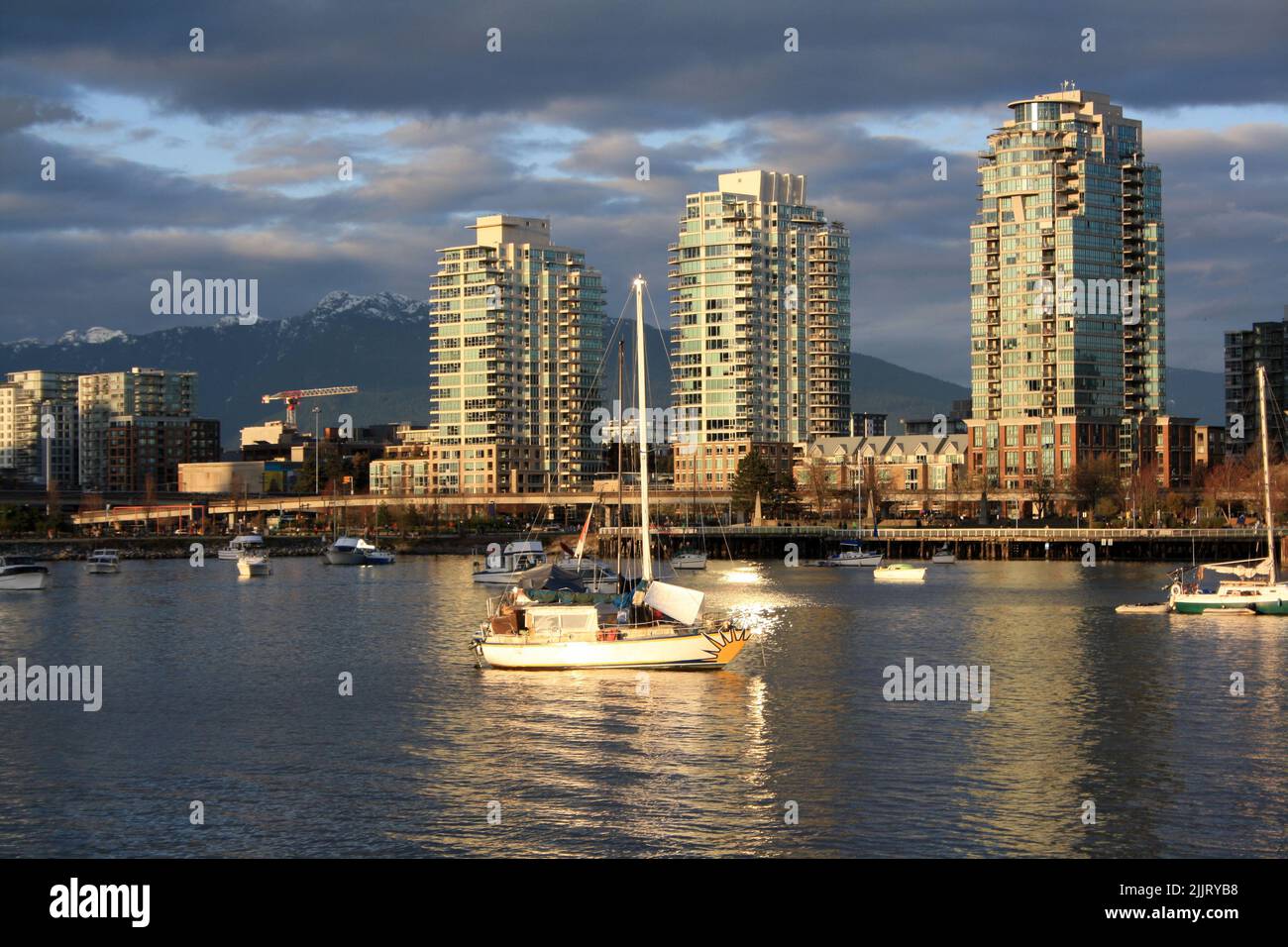 The False Creek and downtown Vancouver in sunset light. British ...
