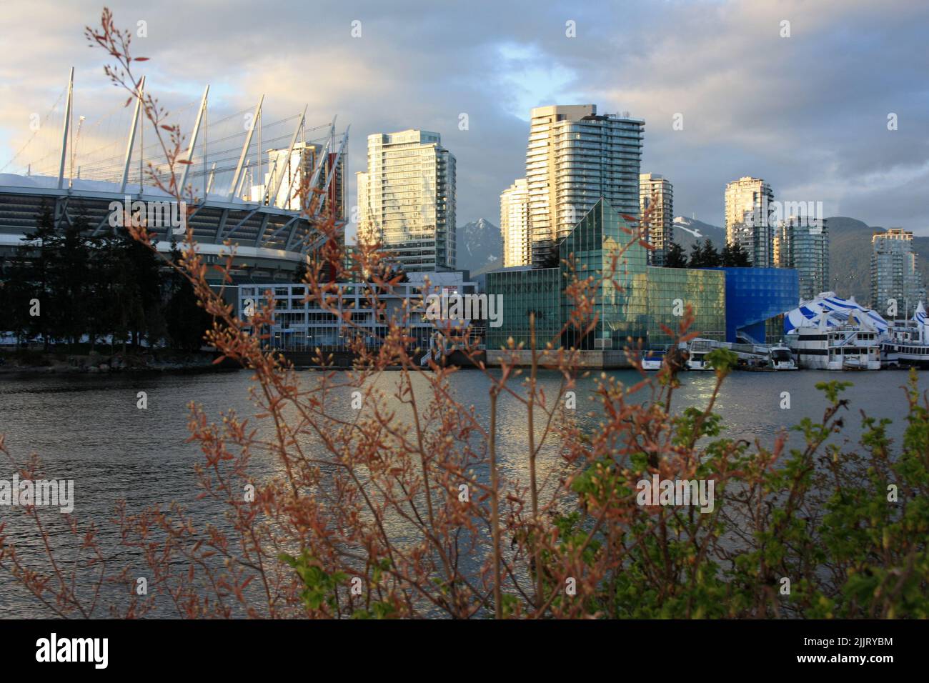 The False Creek and downtown Vancouver in sunset light. British ...