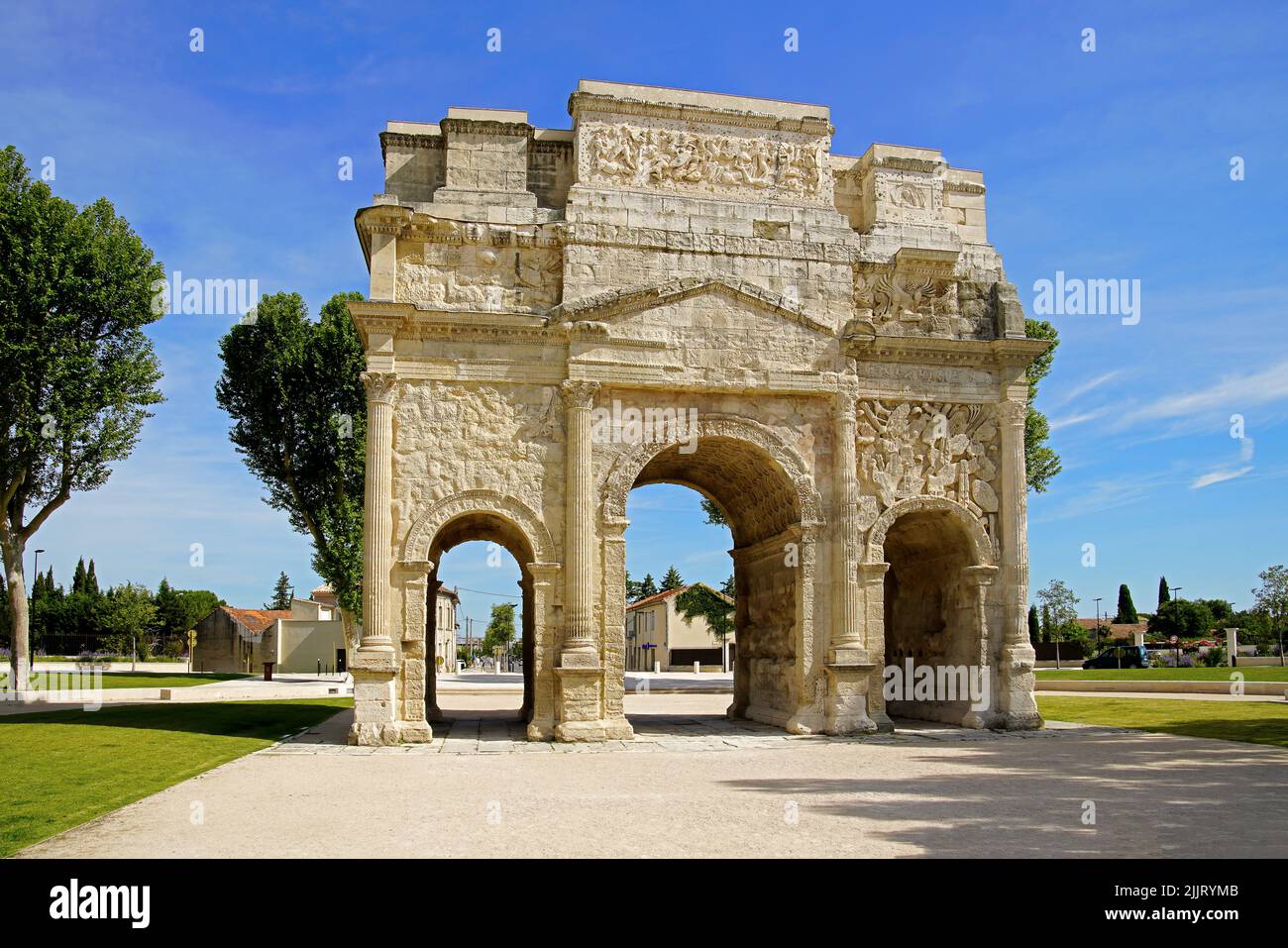 The Arch of Triumphal in Orange, UNESCO world heritage (built emperor Augustus (27 BC–AD 14), Orange-Vaucluse Provence, France. Stock Photo