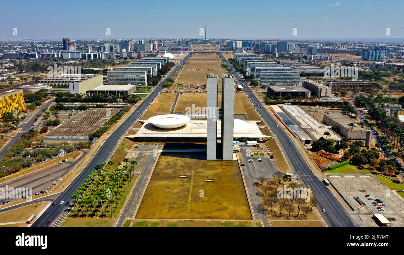 The aerial shot of the national congress building of Brazil in Brasilia