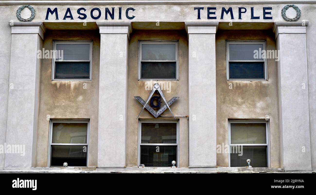 A view of Masonic temple in downtown Eastchester New York all white