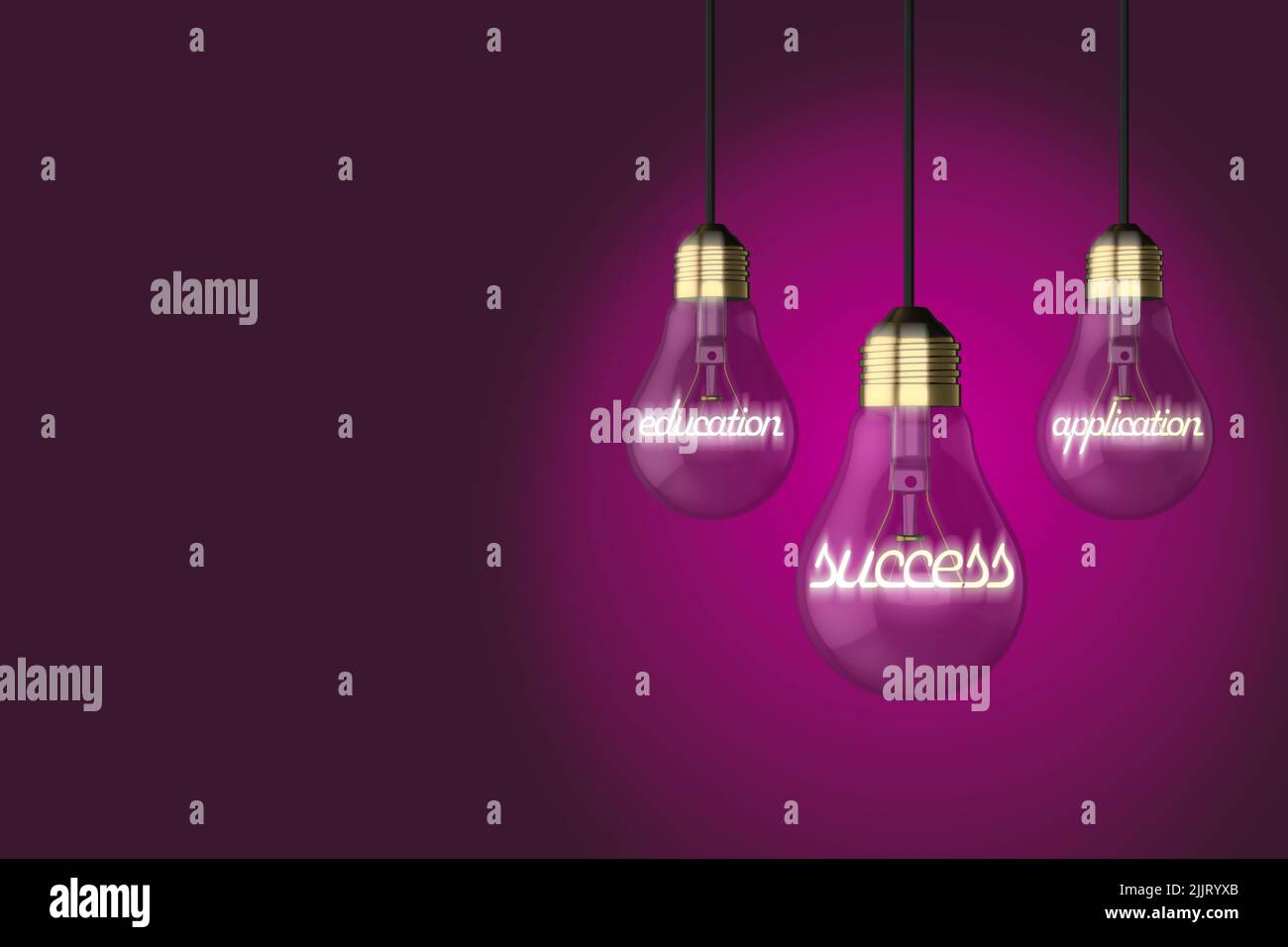 Education concept old style light bulb light bulbs education application success concept glowing text on a cerice pink background Stock Photo
