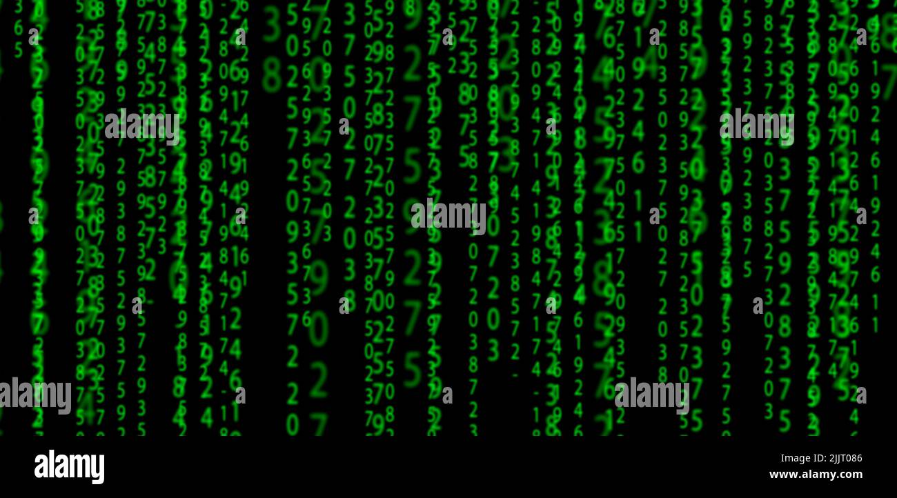 Matrix background. Green data code abstract numbers on black background. Technology, cyberpunk, network concept. High quality illustration Stock Photo