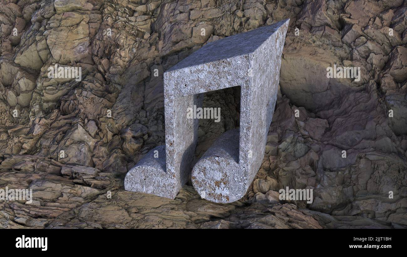A closeup shot of tridimensional concrete symbol over a rock background ...