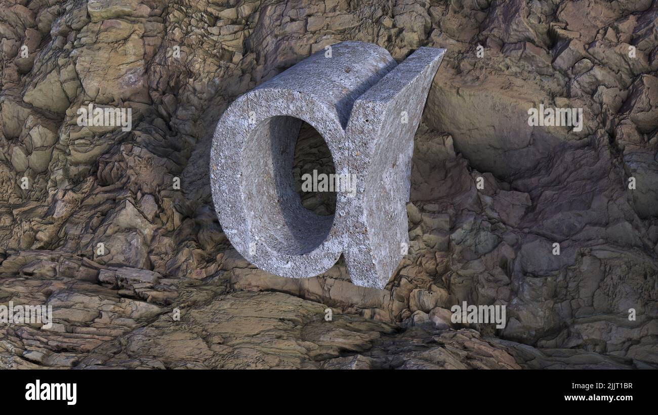 An illustration of Greek letter alpha from tridimensioanl concrete over ...