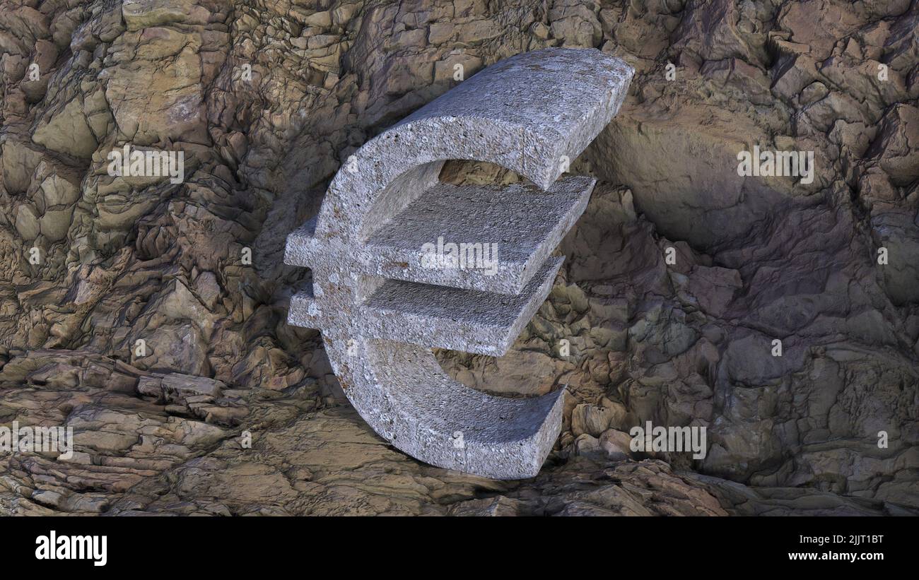 An illustration of the icon of euro from tridimensioanl concrete over a ...