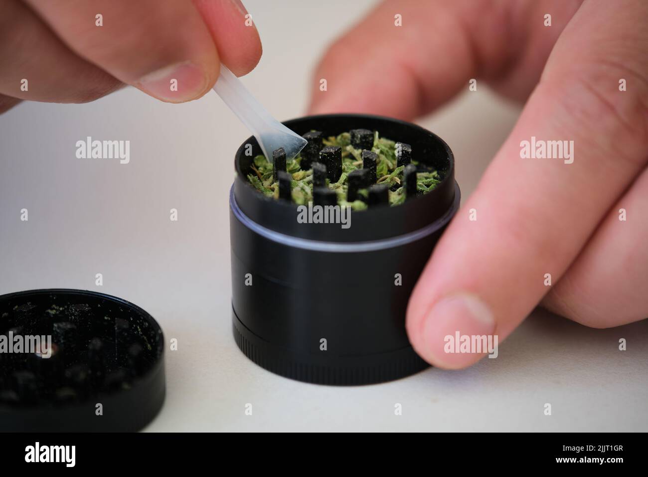 Grinder marihuana detail. The photo shows a macro photo oof a wooden grinder  Stock Photo - Alamy