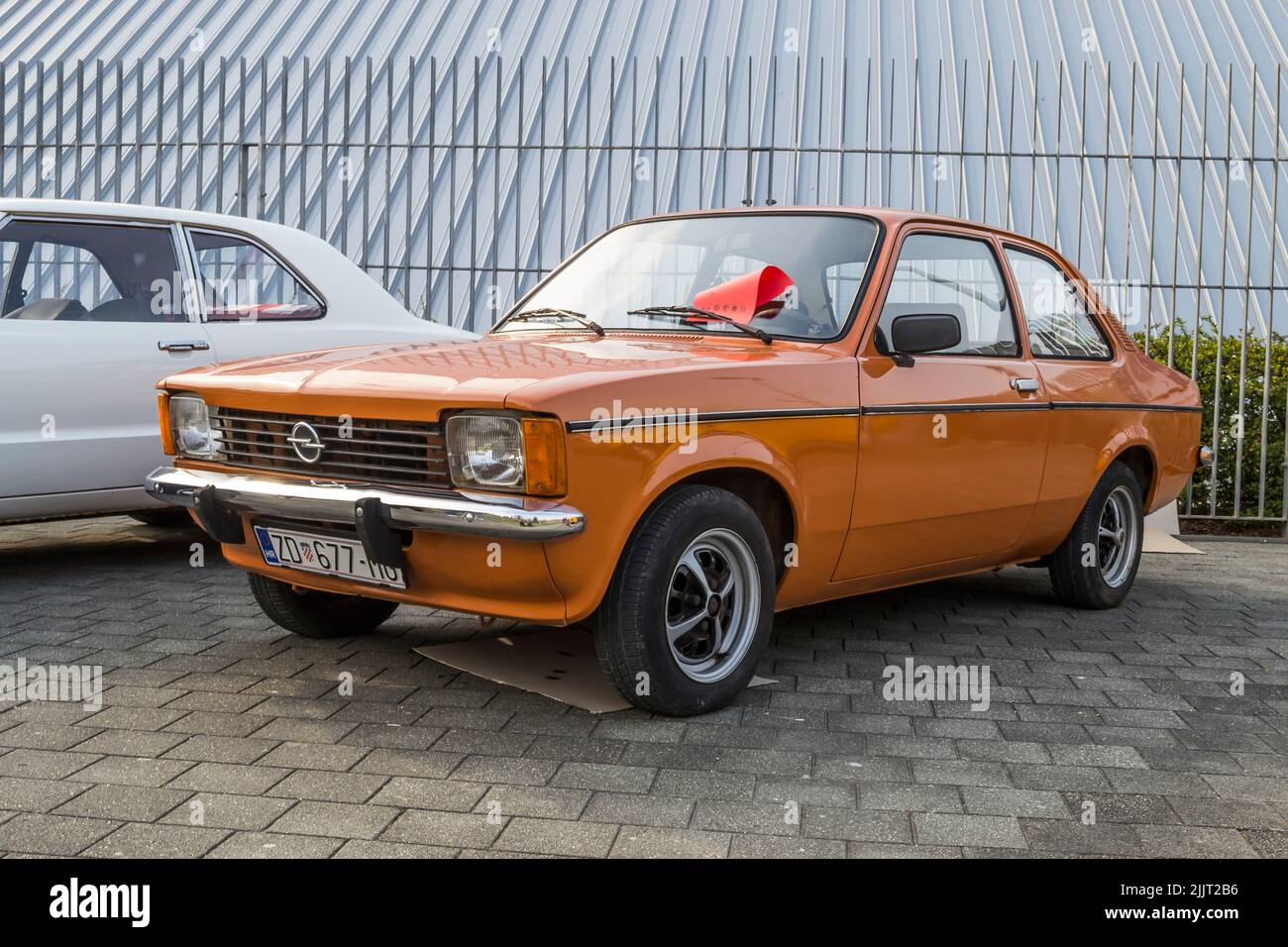 A closeup of an Opel kadett c coupe old timer displayed at classical car exhibition Stock Photo
