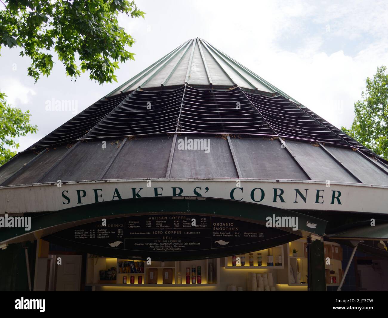 London, Greater London, England, June 30 2022: Cafe with conce shaped roof at Speakers Corner Hyde Park Stock Photo
