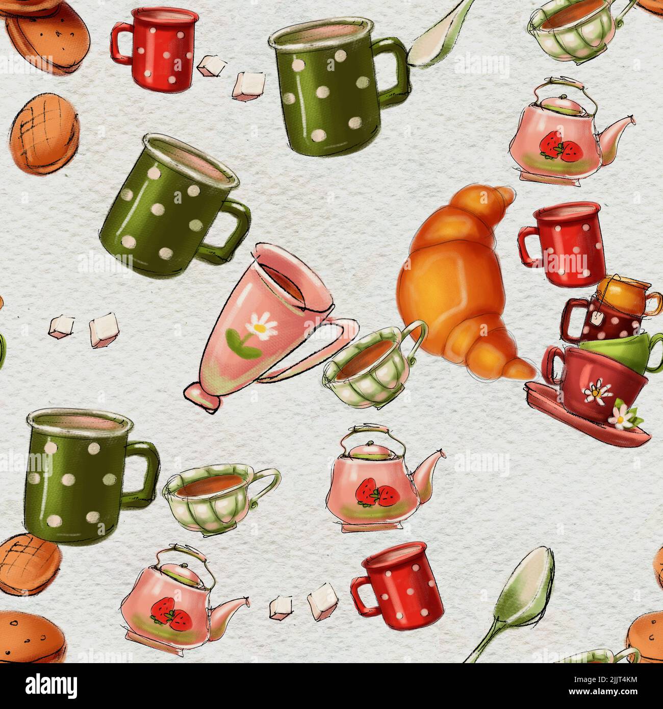 Seamless hand drawn pattern. Tea drinking illustration Stock Photo - Alamy